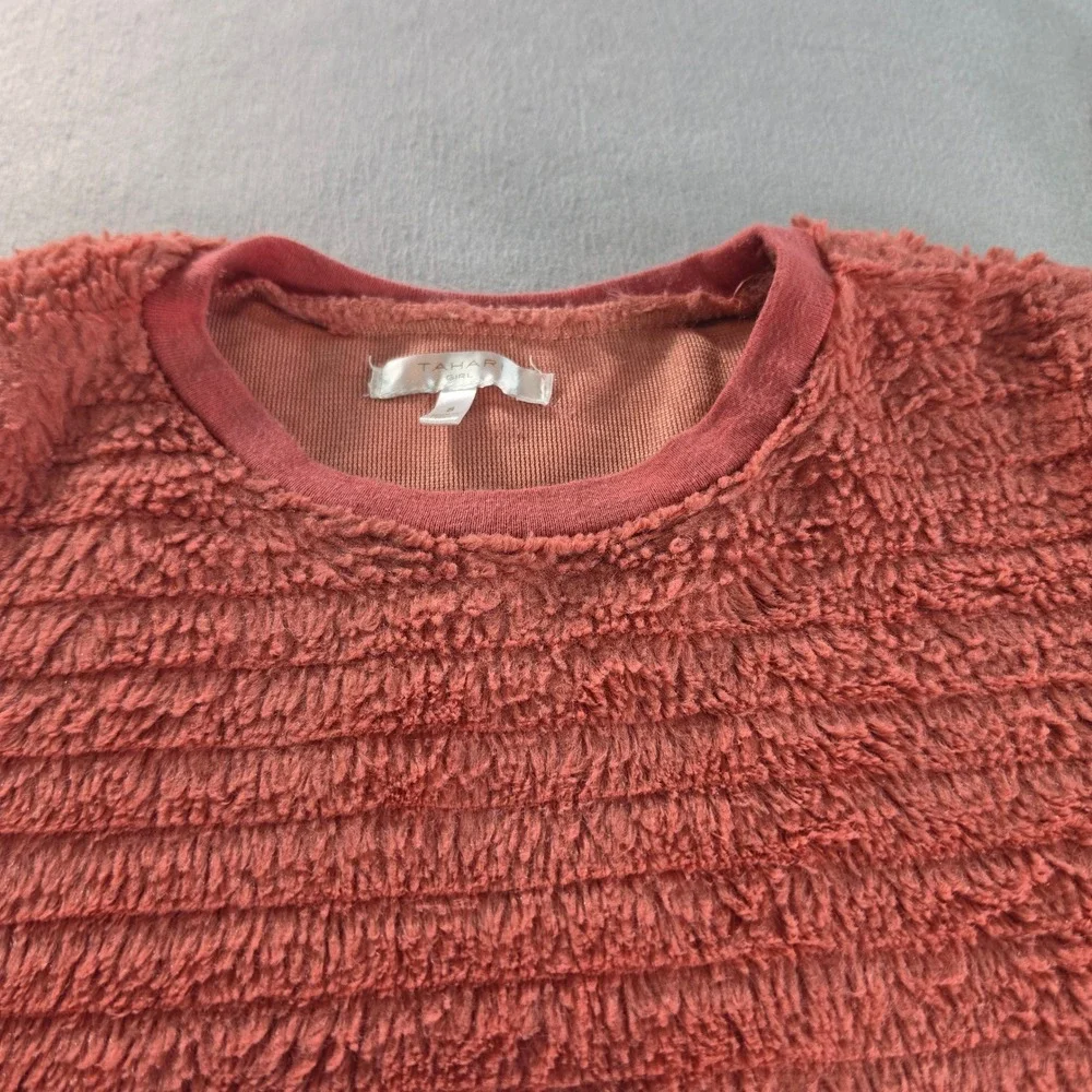 Tahari Girl Pink Faux Fur Textured Sweatshirt Pullover Size 8 Clay Terracotta
